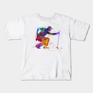 man golfer crouching silhouette Kids T-Shirt